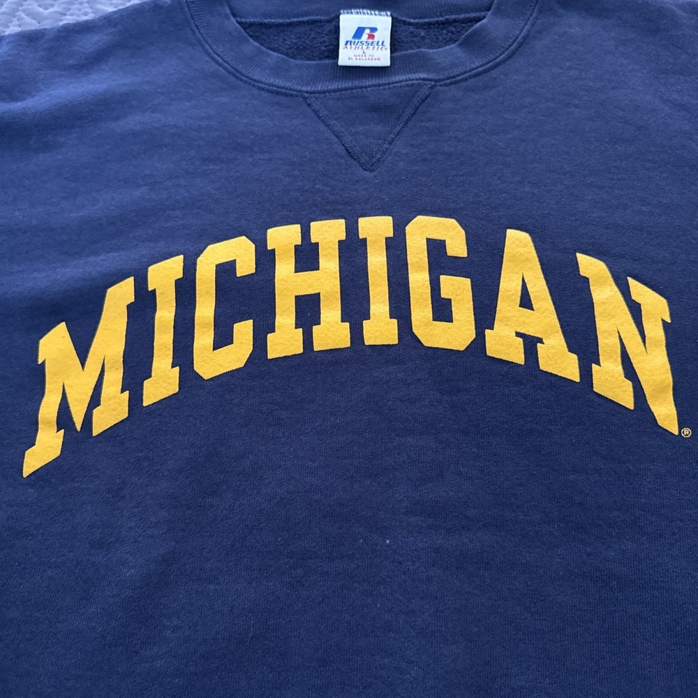 Vintage Russell Athletic Michigan Wolverines Crewneck‎ mens Size L Navy Yellow